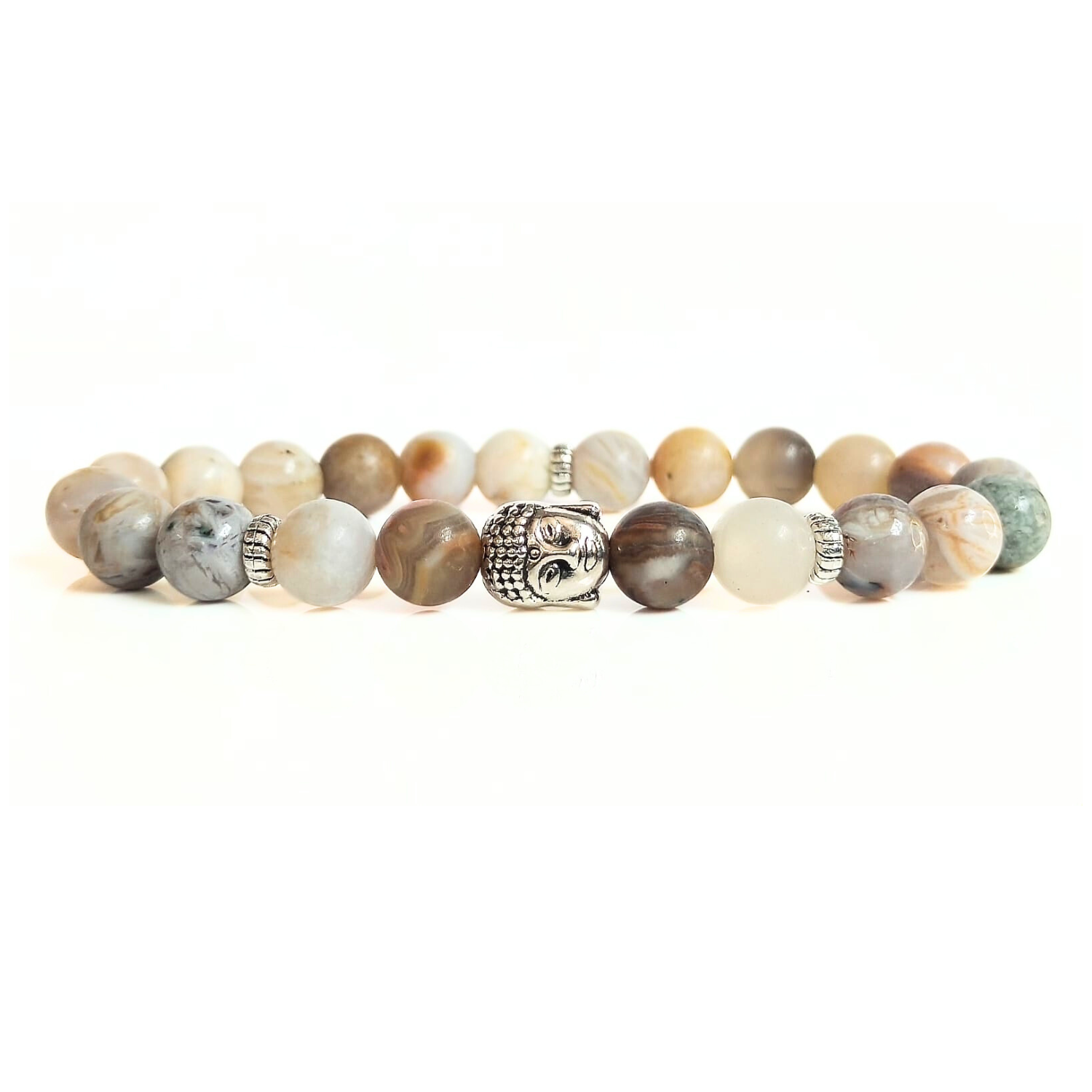 Bamboo Leaf Agate Bracelet With Buddha Head 8MM