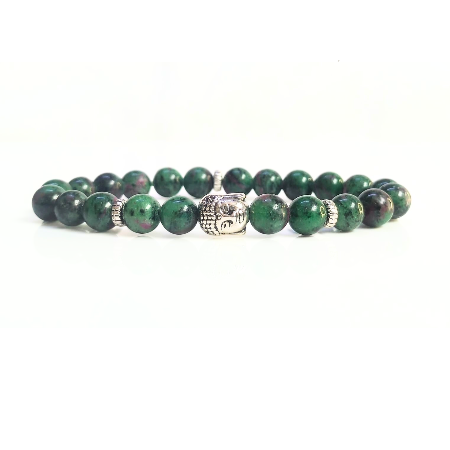 Ruby Zoisite With Buddha Head 8MM Bracelet